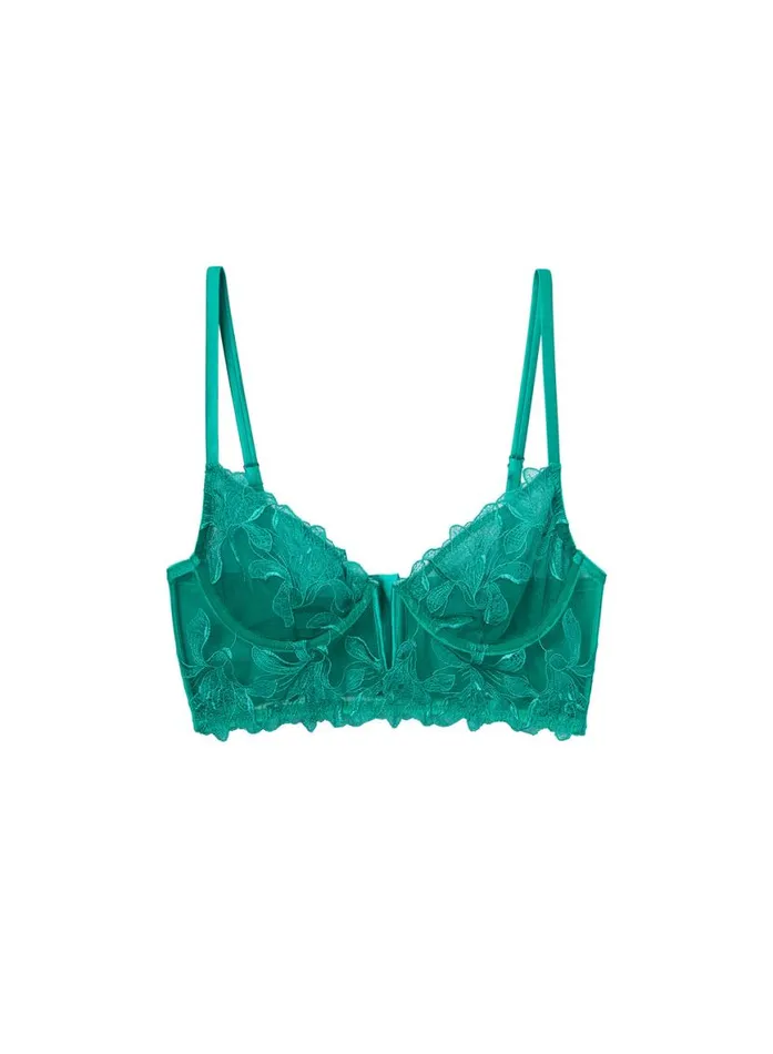 Underwire Bras Lingerie Fleur Du Mal Lily Embroidery Longline Demi Bra Emerald