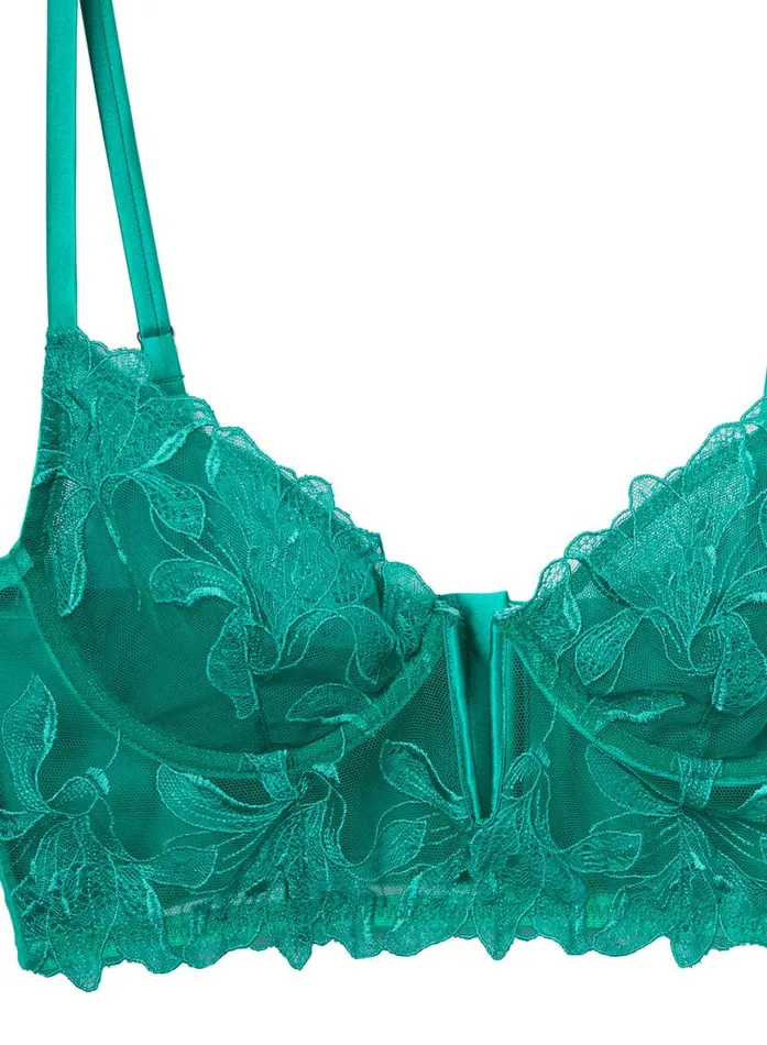 Underwire Bras Lingerie Fleur Du Mal Lily Embroidery Longline Demi Bra Emerald