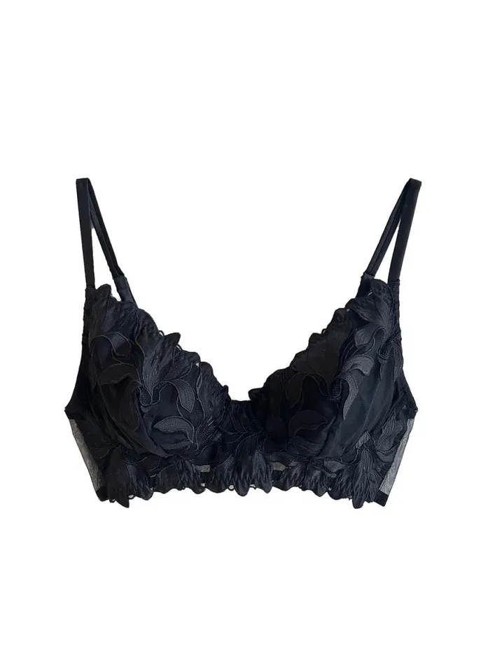 Underwire Bras Lingerie Fleur Du Mal Lily Embroidery Post Surgical Bra Black
