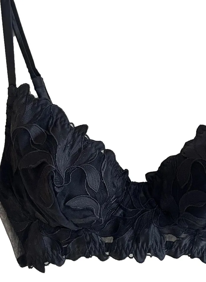 Underwire Bras Lingerie Fleur Du Mal Lily Embroidery Post Surgical Bra Black