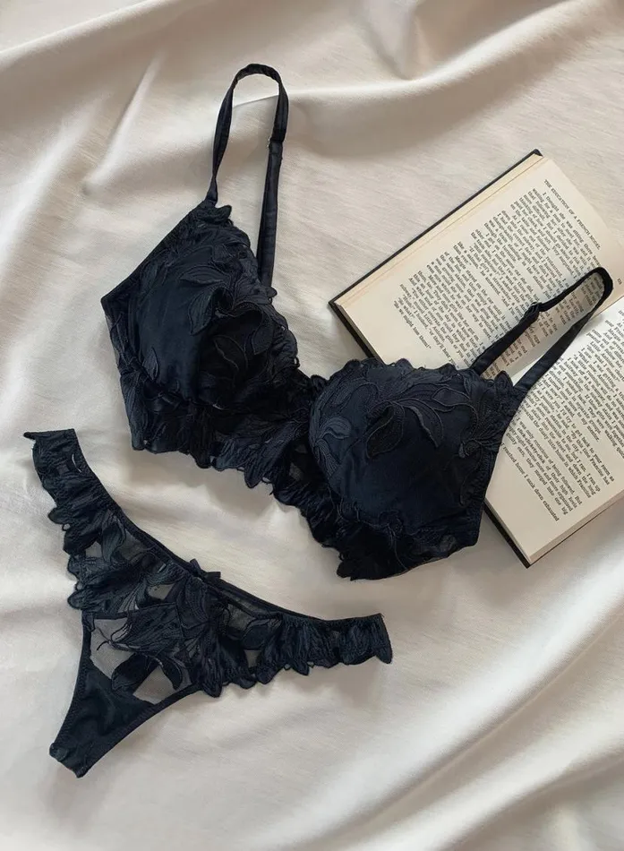 Underwire Bras Lingerie Fleur Du Mal Lily Embroidery Post Surgical Bra Black