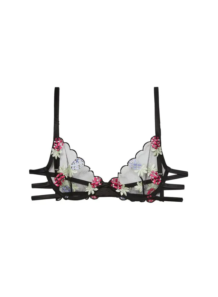 Underwire Bras Lingerie Fleur Du Mal Pineapple Embroidery Demi Bra Black
