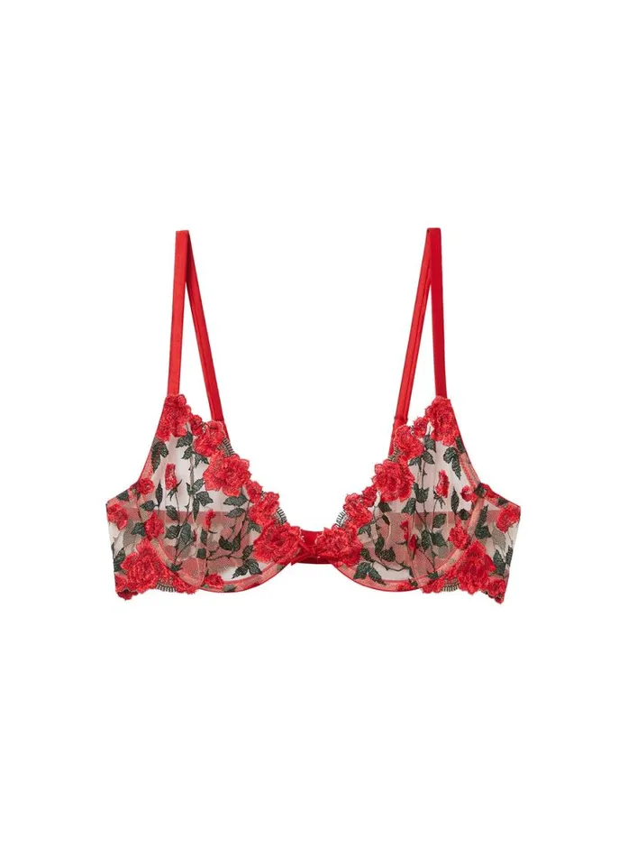 Underwire Bras Lingerie Fleur Du Mal Roses and Thorns Demi Bra Rouge