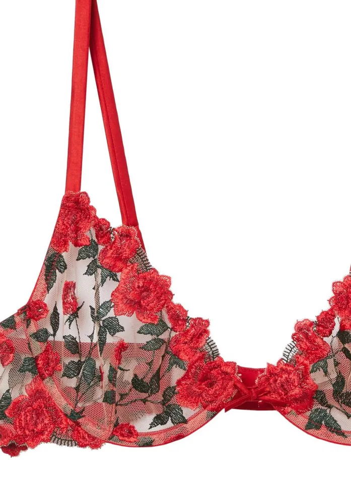 Underwire Bras Lingerie Fleur Du Mal Roses and Thorns Demi Bra Rouge