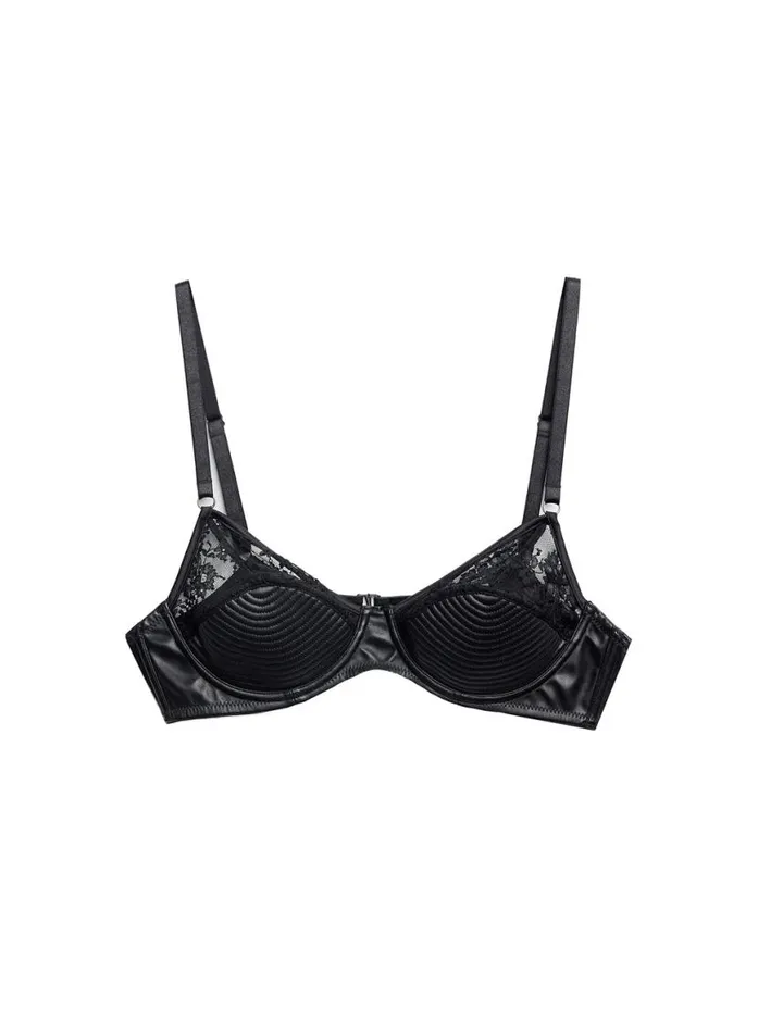 Underwire Bras Lingerie Fleur Du Mal Vegan Leather Bebe Bra Black
