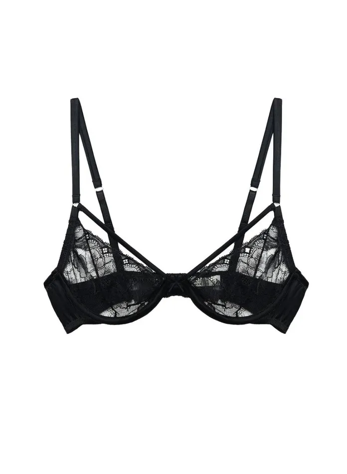 Underwire Bras PleasureLingerie Fleur Du Mal Gardenia Lace Demi Bra Black