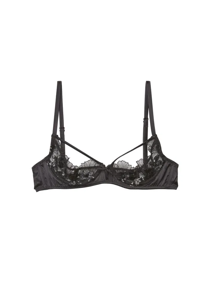 Underwire Bras PleasureLingerie Fleur Du Mal Sequin Violet Embroidery Ouvert Bra Black