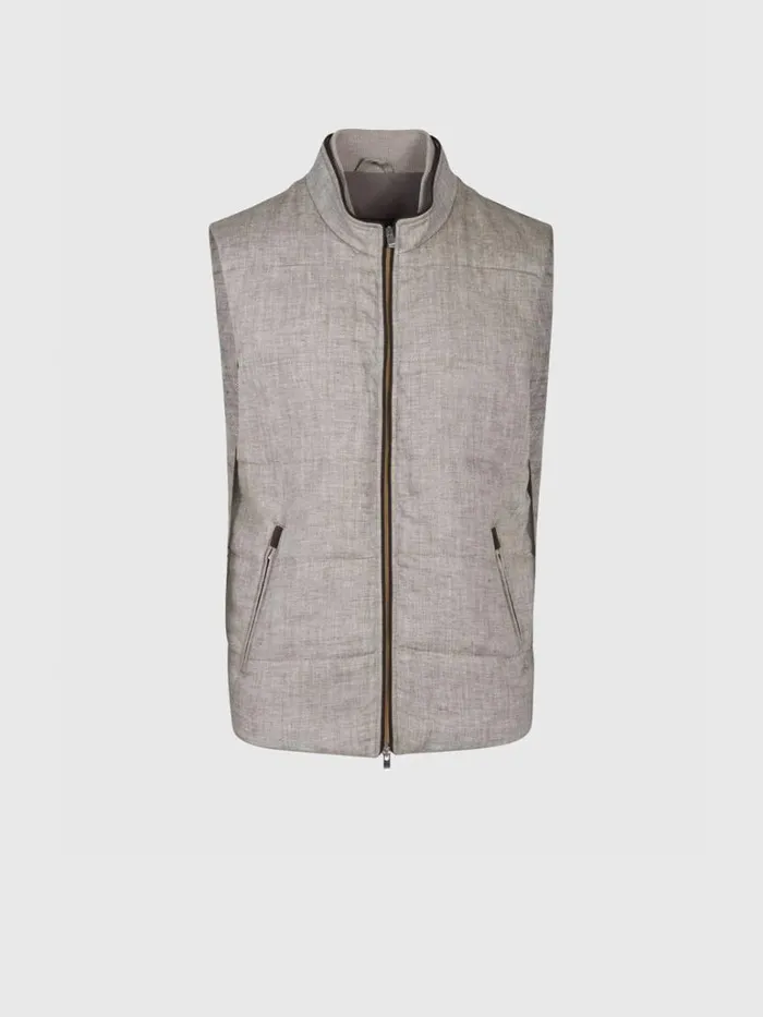 Vests Mens Paul Stuart Linen Herringbone Vest Natural