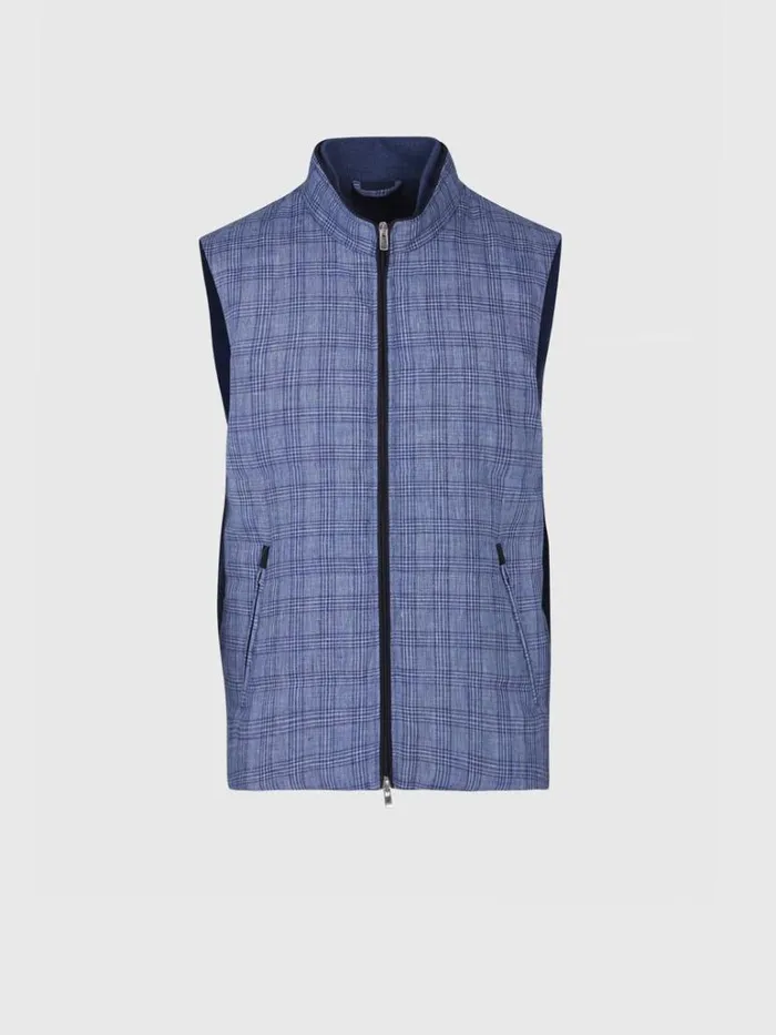 Vests Mens Paul Stuart Linen Plaid Vest Blue