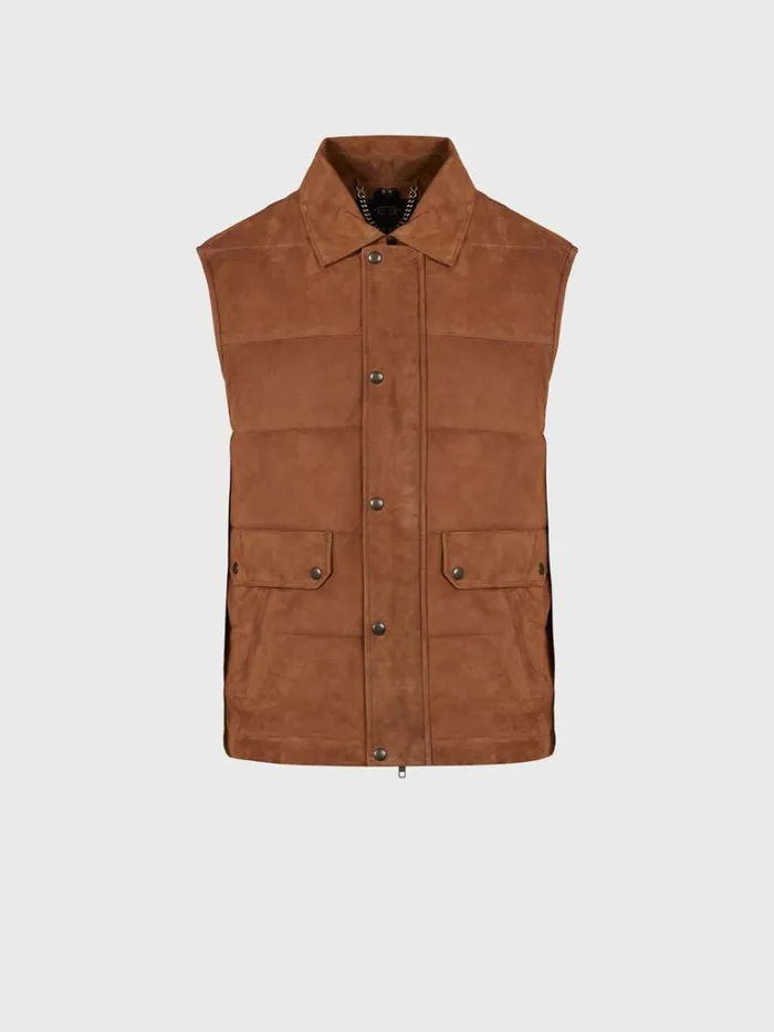 Vests Mens Paul Stuart Quilted Shearling Vest Tan