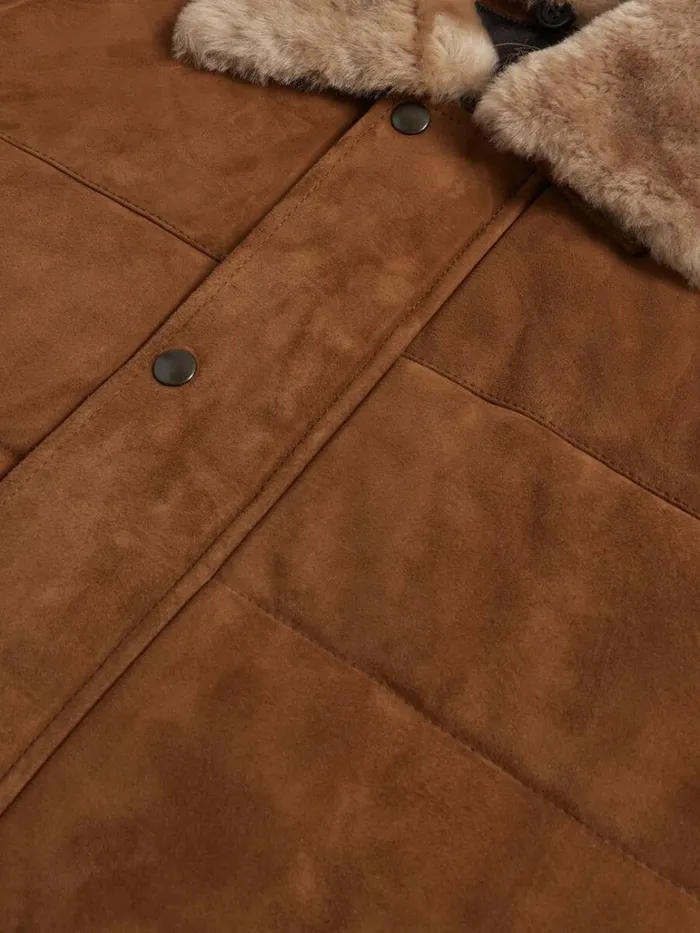 Vests Mens Paul Stuart Quilted Shearling Vest Tan