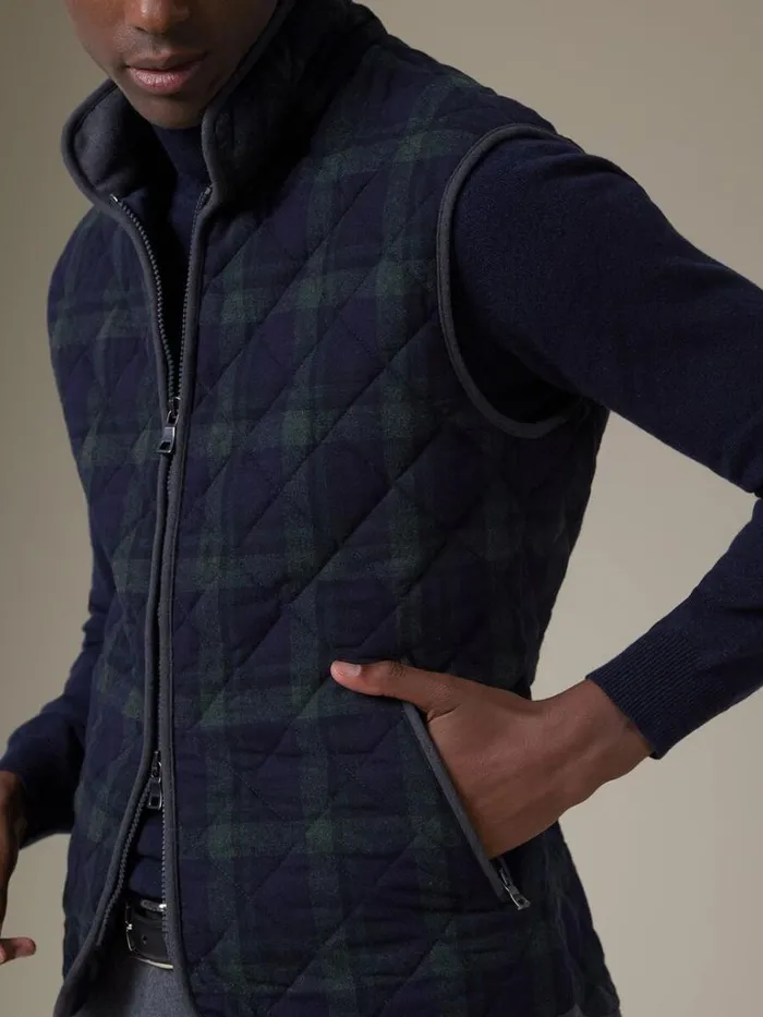Vests Mens Paul Stuart Quilted Wool Plaid Vest Navygreen