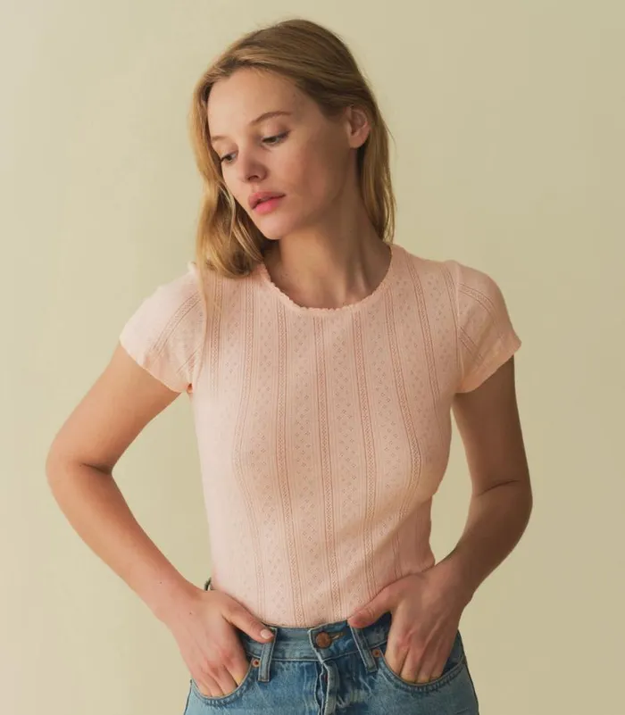 VIVI TEE Petunia Pink Quelle Jolie Pointelle Shop DEN Tees