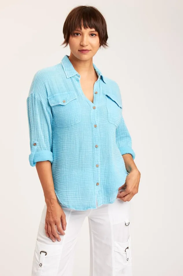 Wendell ButtonUp Distress Wash Stream Clothing XCVI ShirtsBlouses