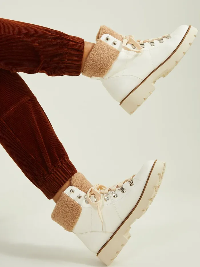 Women Aaliyah Lace Up Sherpa Booties White Altar039d State Boots Booties