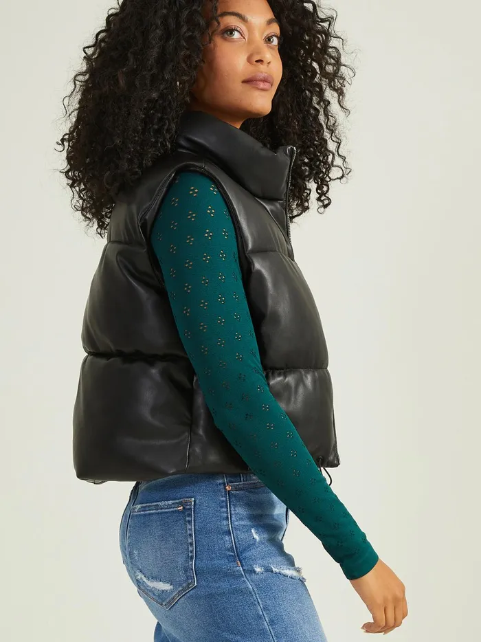 Women Ada Vegan Leather Puffer Vest Black Altar039d State Jackets