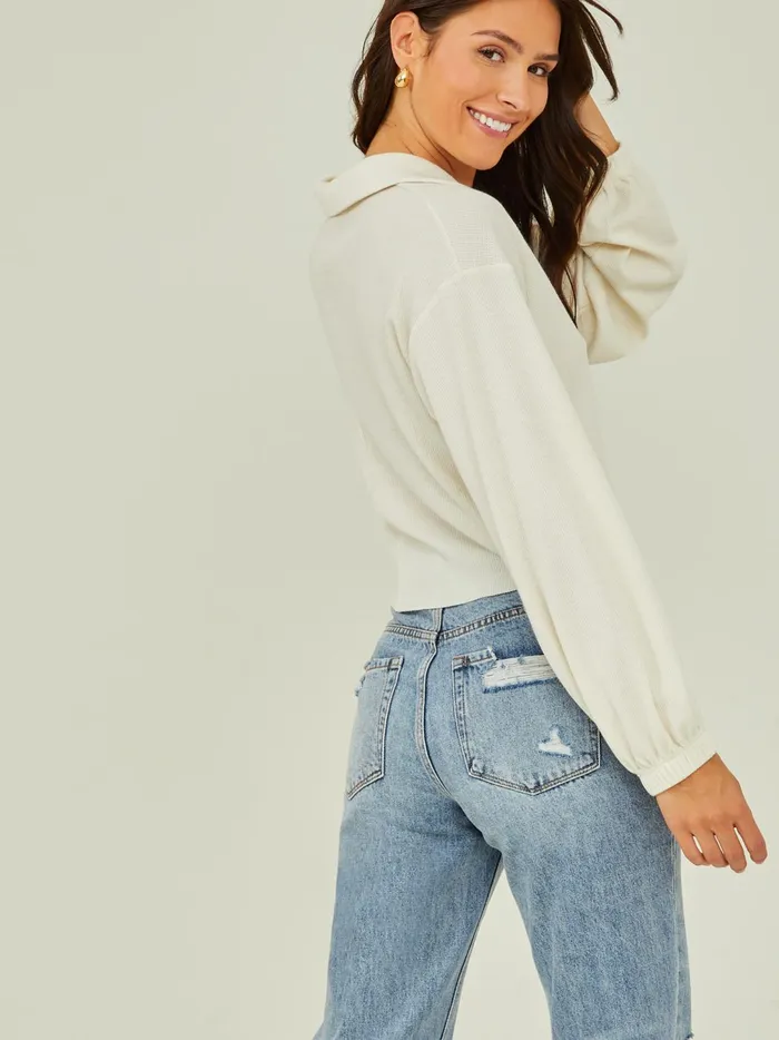 Women Adalee Thermal Collared Top Ivory Altar039d State Blouses