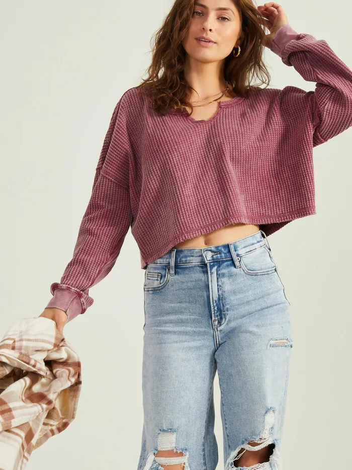 Women Addly Notched Thermal Top Crushberry Altar039d State Blouses