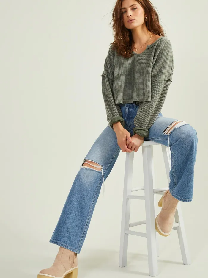 Women Addly Notched Thermal Top Thyme Altar039d State Blouses