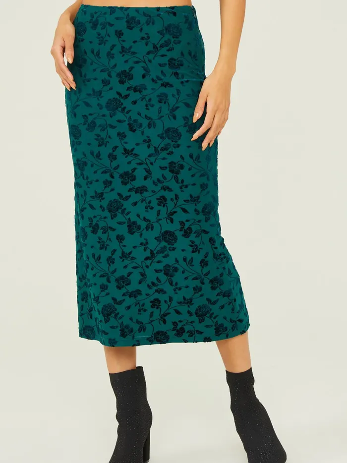 Women Alyse Floral Velvet Midi Skirt Forestgreen Altar039d State Skirts Skorts