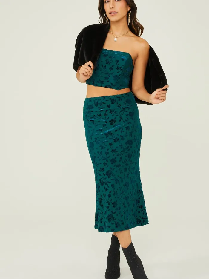 Women Alyse Floral Velvet Midi Skirt Forestgreen Altar039d State Skirts Skorts