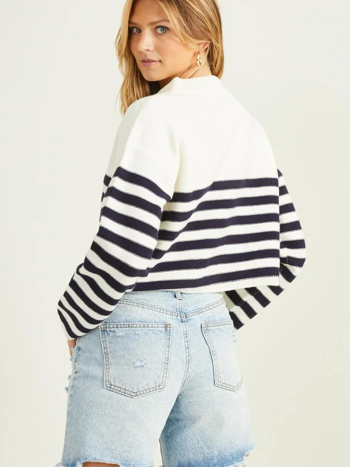 Women Amanda Striped Polo Sweater Ivorynavy Altar039d State Cropped Sweaters