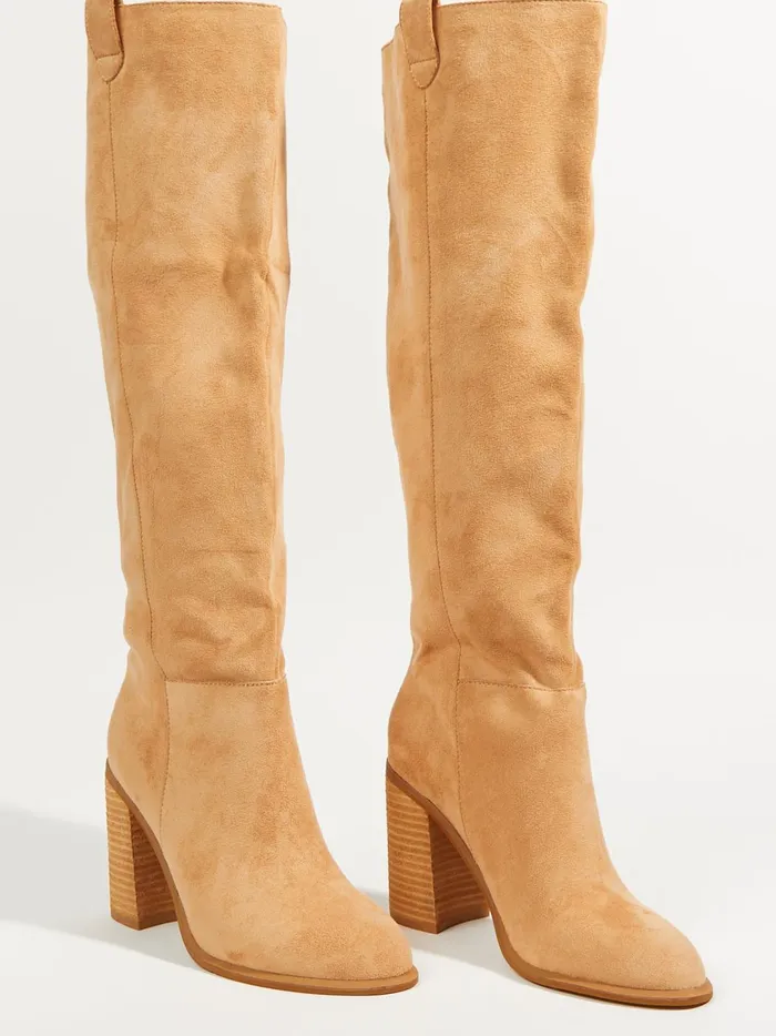 Women Angel Knee High Heeled Boots Sand Altar039d State Boots Booties