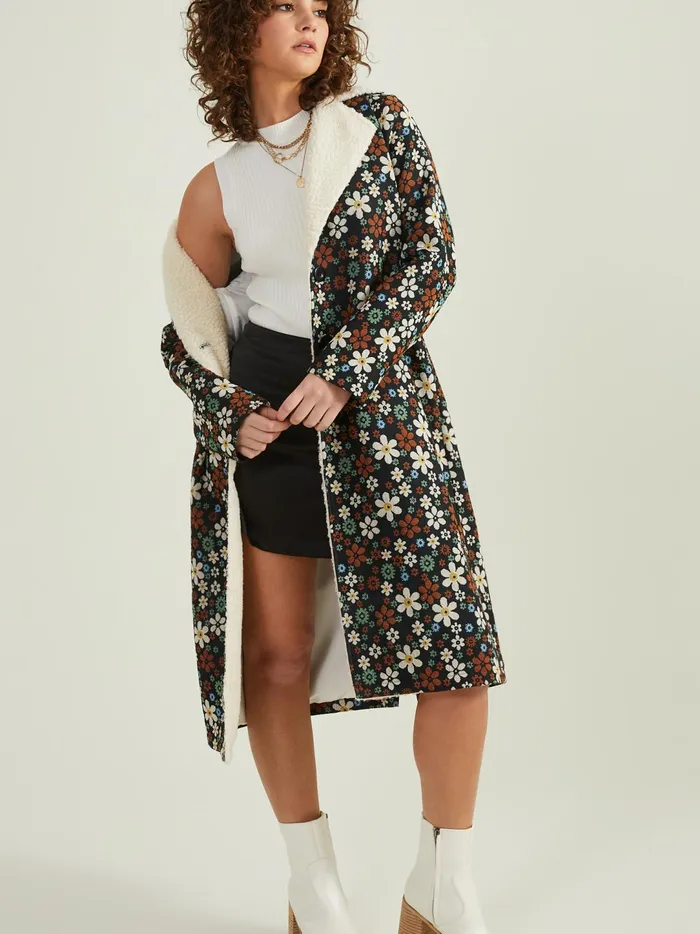 Women Anya Sherpa Floral Coat Black Altar039d State Jackets