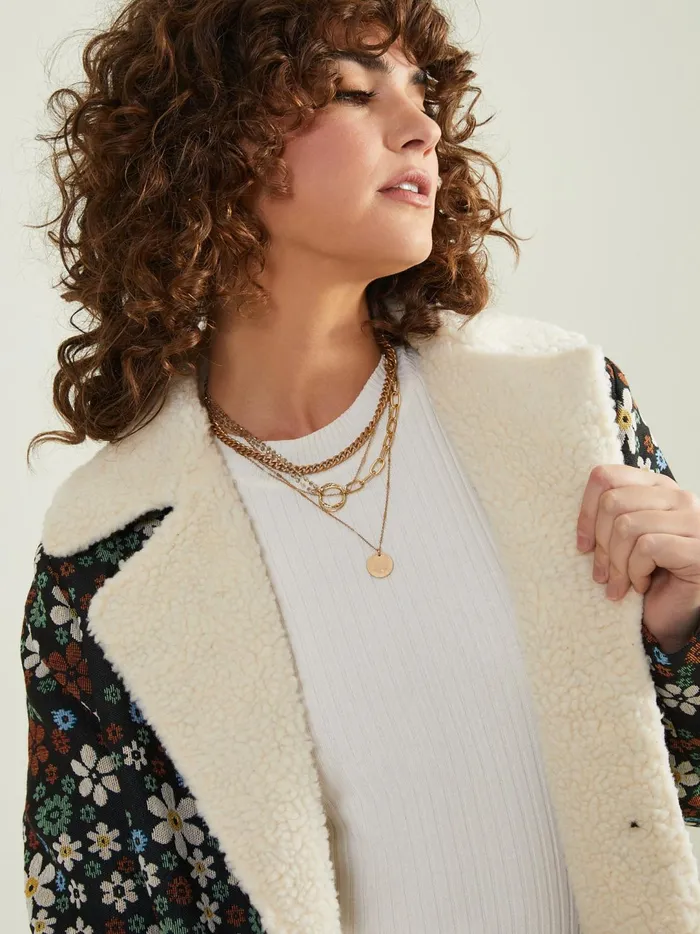 Women Anya Sherpa Floral Coat Black Altar039d State Jackets