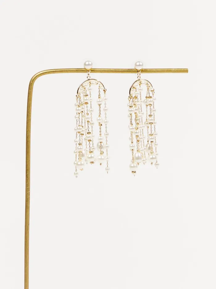 Women Arched Pearl Dangle Earrings Gold Altar039d State Jewelry