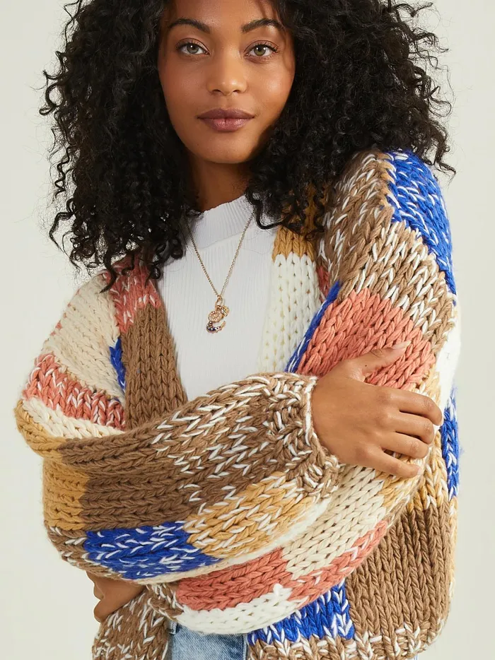 Women Atlas Patchwork Cardigan Brownmulti Altar039d State Sweaters