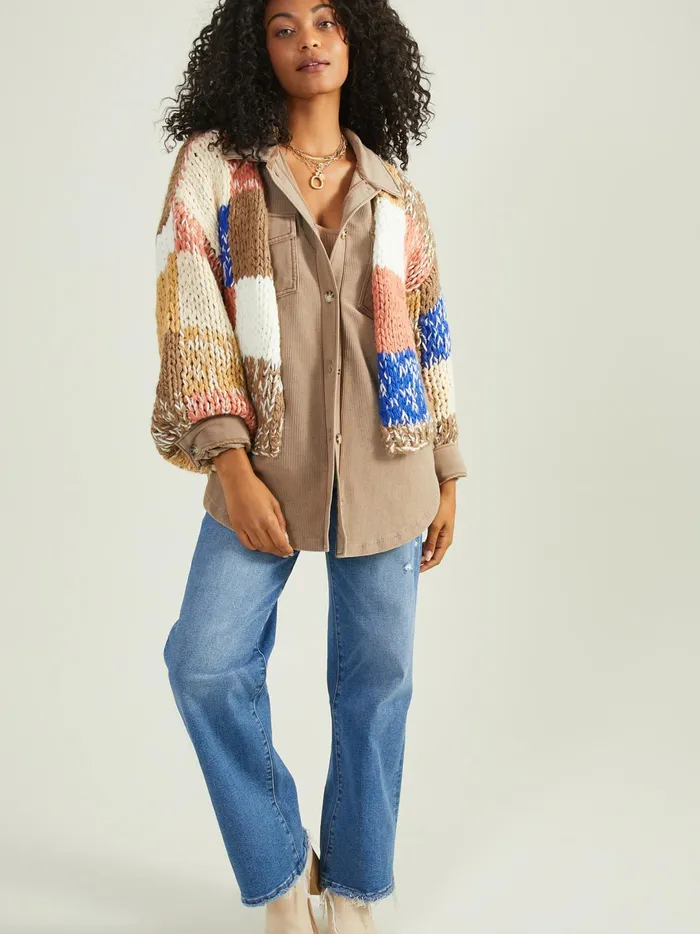 Women Atlas Patchwork Cardigan Brownmulti Altar039d State Sweaters