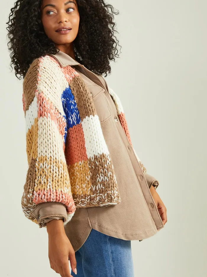 Women Atlas Patchwork Cardigan Brownmulti Altar039d State Sweaters