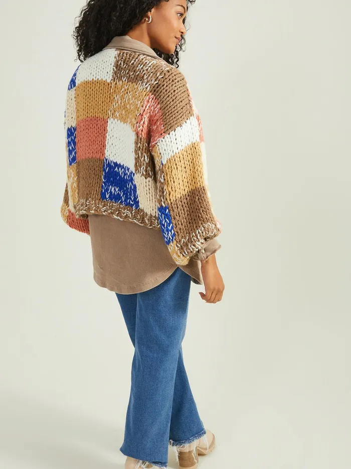 Women Atlas Patchwork Cardigan Brownmulti Altar039d State Sweaters