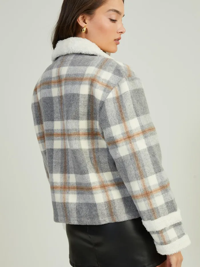 Women Aviva Plaid Sherpa Jacket Graybrown Altar039d State Jackets