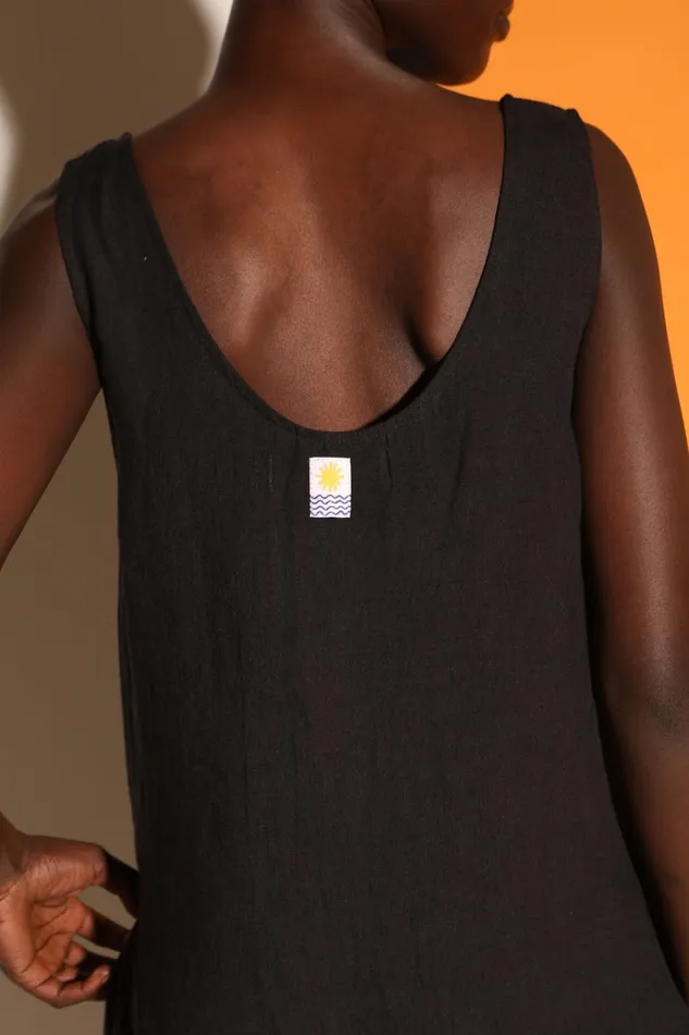 Women Basic Linen Shift Dress Black LF Markey Dresses