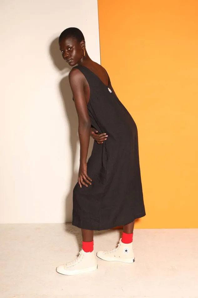 Women Basic Linen Shift Dress Black LF Markey Dresses
