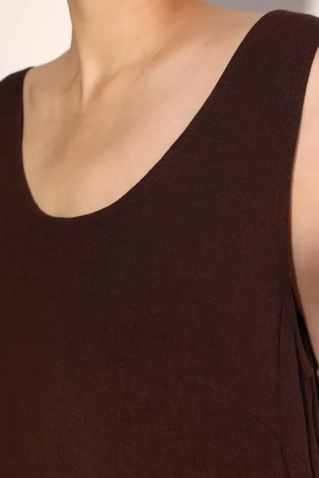 Women Basic Linen Shift Dress Chocolate LF Markey Dresses
