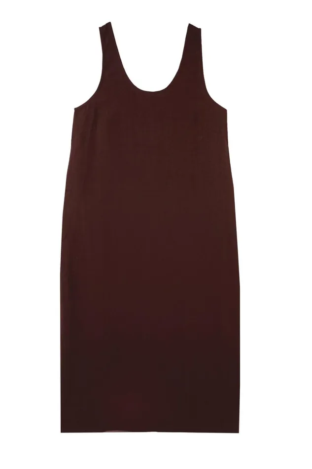 Women Basic Linen Shift Dress Chocolate LF Markey Dresses