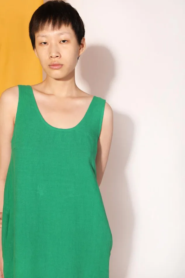 Women Basic Linen Shift Dress Grass LF Markey Dresses