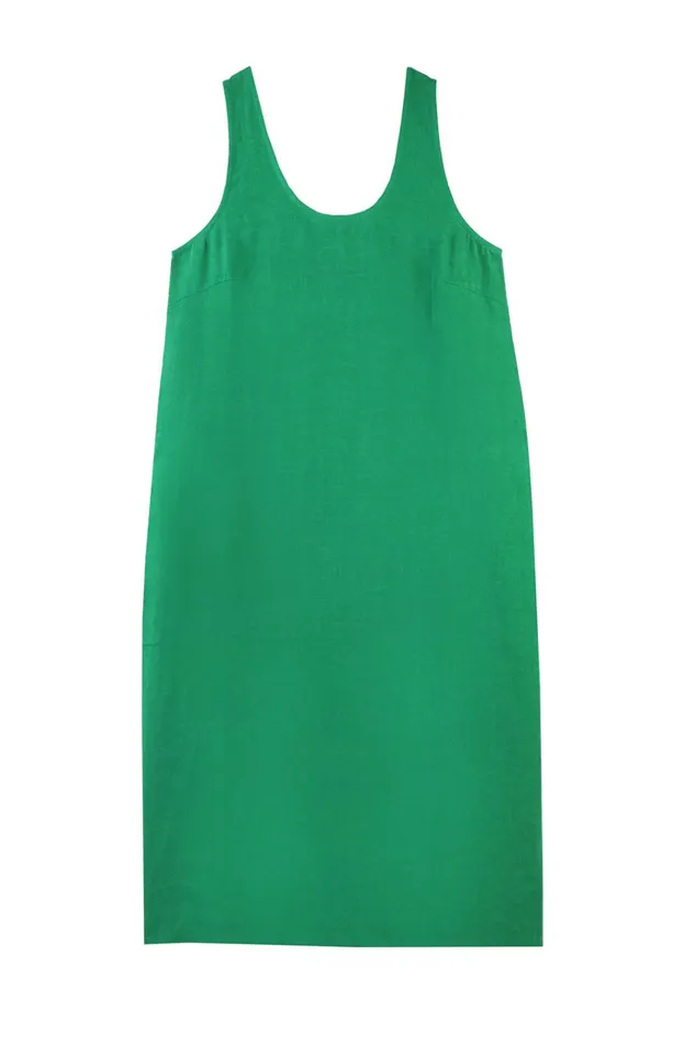 Women Basic Linen Shift Dress Grass LF Markey Dresses