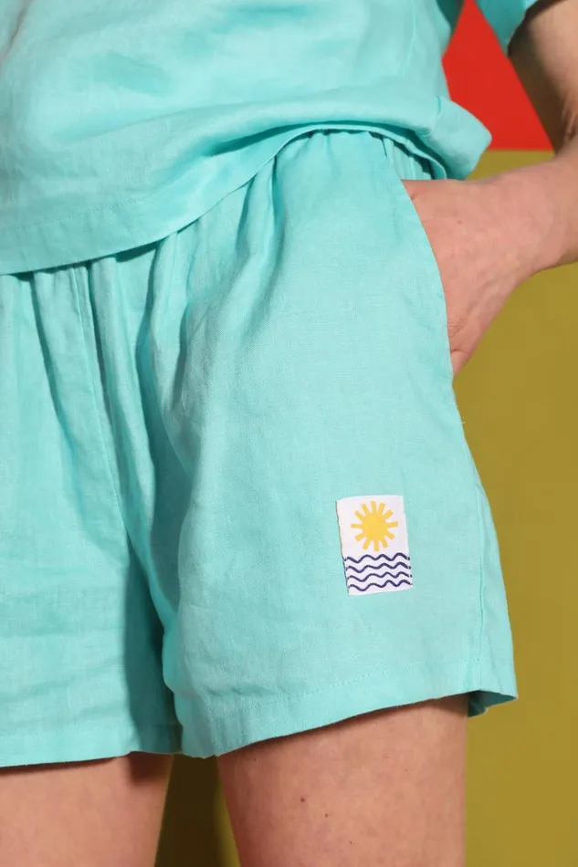 Women Basic Linen Shorts Aqua LF Markey Shorts