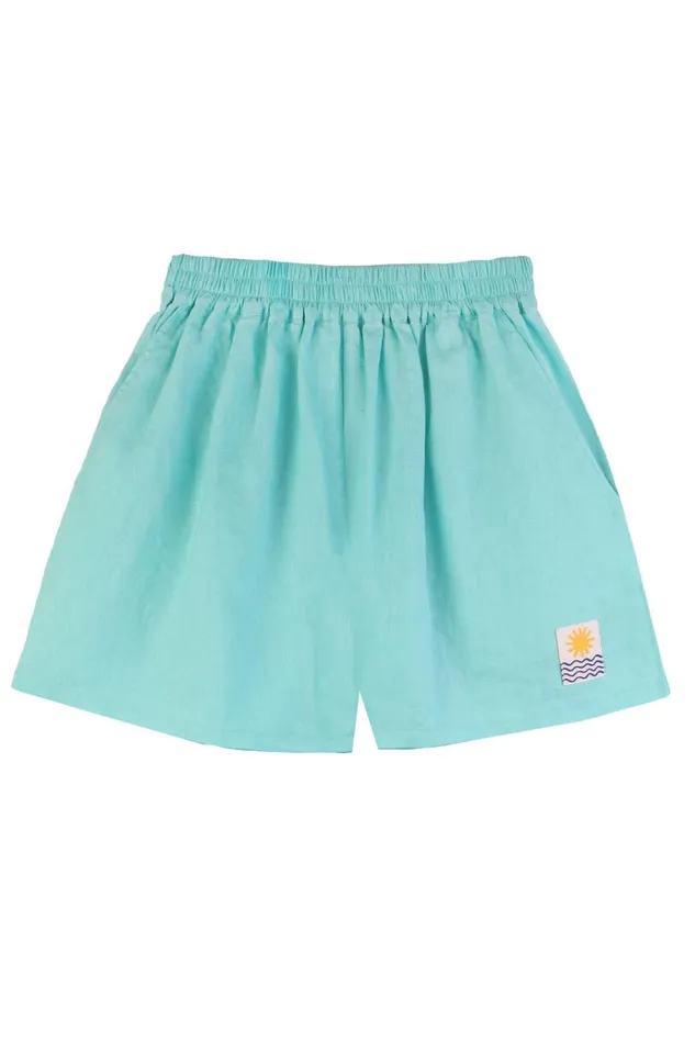 Women Basic Linen Shorts Aqua LF Markey Shorts