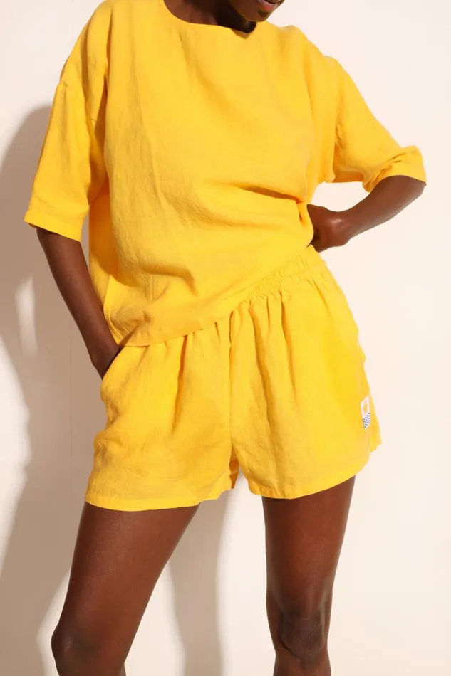 Women Basic Linen Shorts Canary LF Markey Shorts