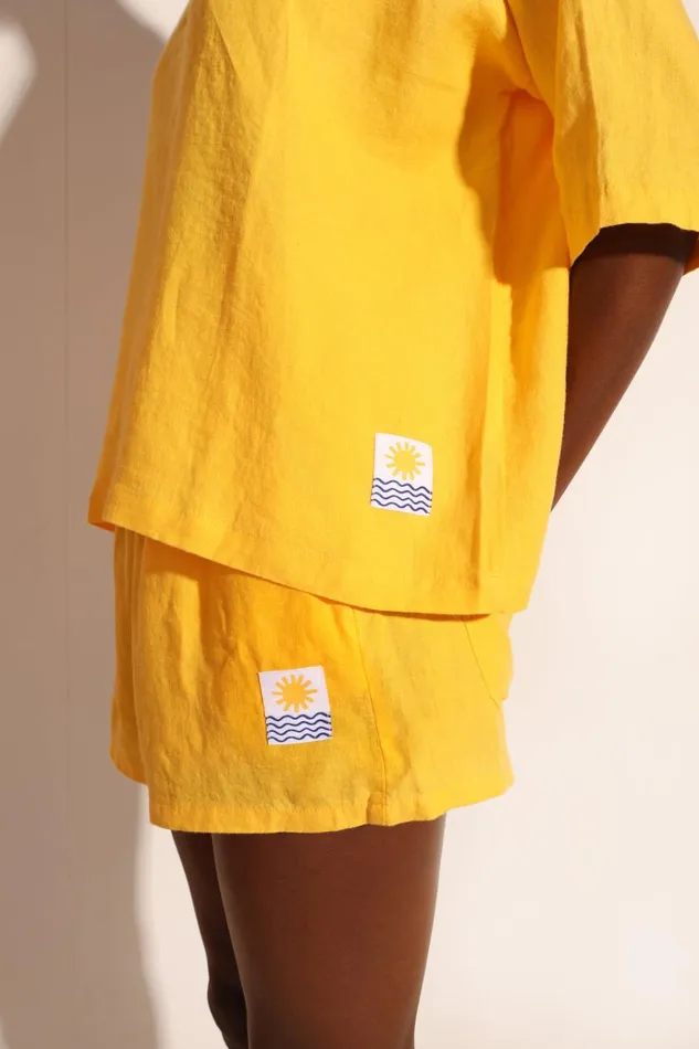 Women Basic Linen Shorts Canary LF Markey Shorts