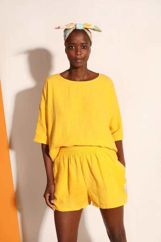 Women Basic Linen Shorts Canary LF Markey Shorts