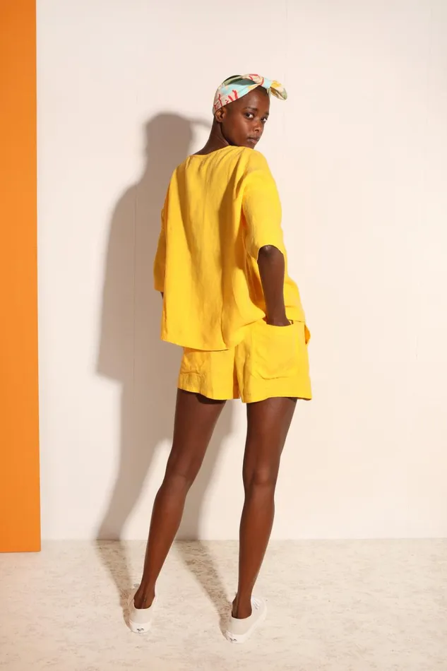 Women Basic Linen Shorts Canary LF Markey Shorts