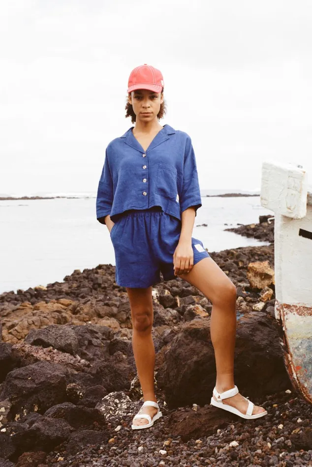 Women Basic Linen Shorts Cobalt LF Markey Shorts