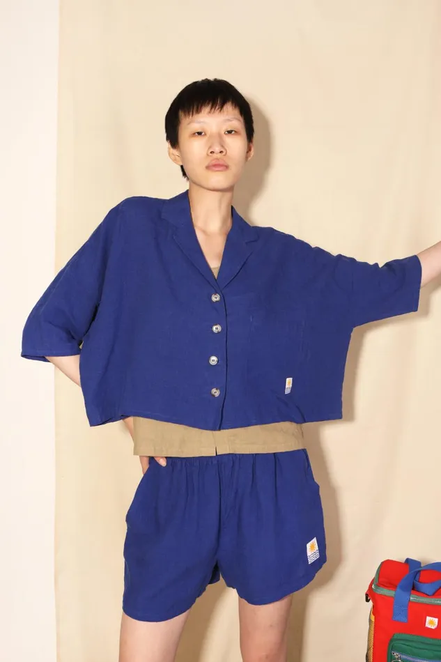 Women Basic Linen Shorts Cobalt LF Markey Shorts
