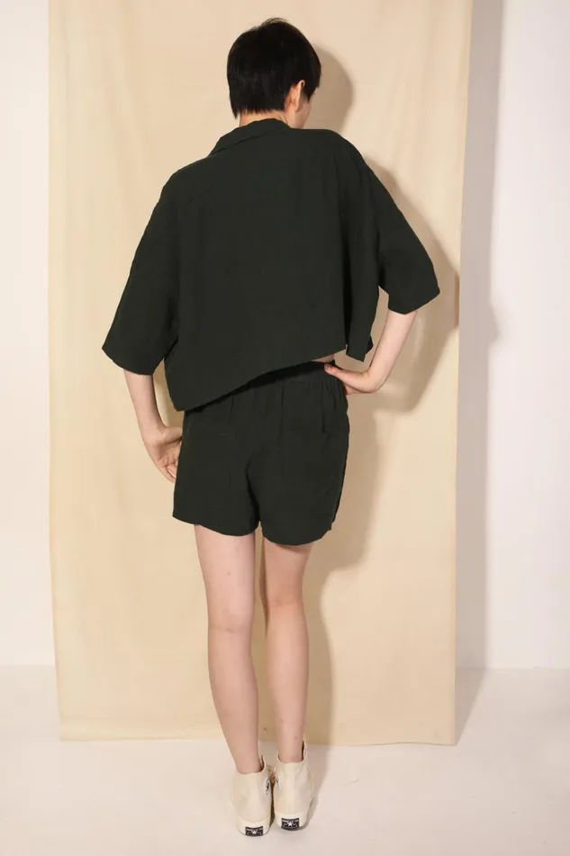 Women Basic Linen Shorts Forest Green LF Markey Shorts